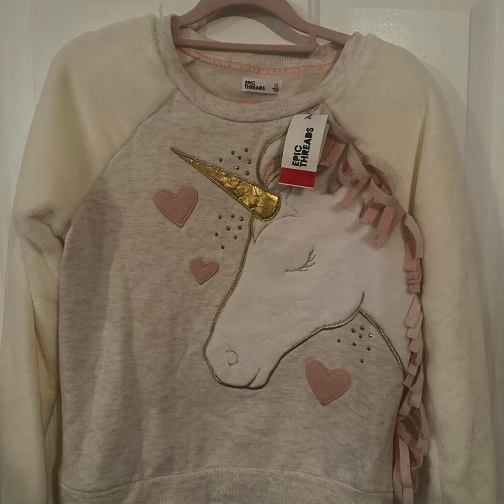 Epic Threads Unicorn Sweatshirt Womens XL Cream Pink Gold Rhinestone Y2K Cute